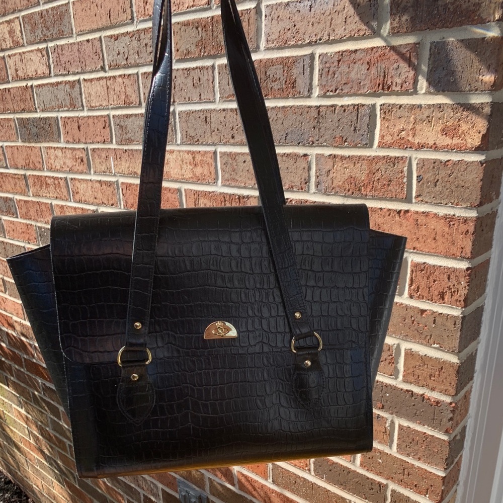 Cambridge Satchel Company Limited UK Edition Emily Bag Black Croc Satchel Tote